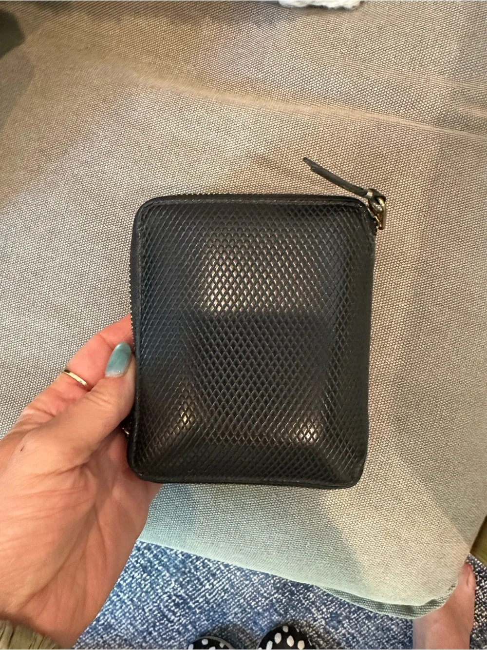 Comme des Garçons Black Textured Zip Wallet with Gold Hardware